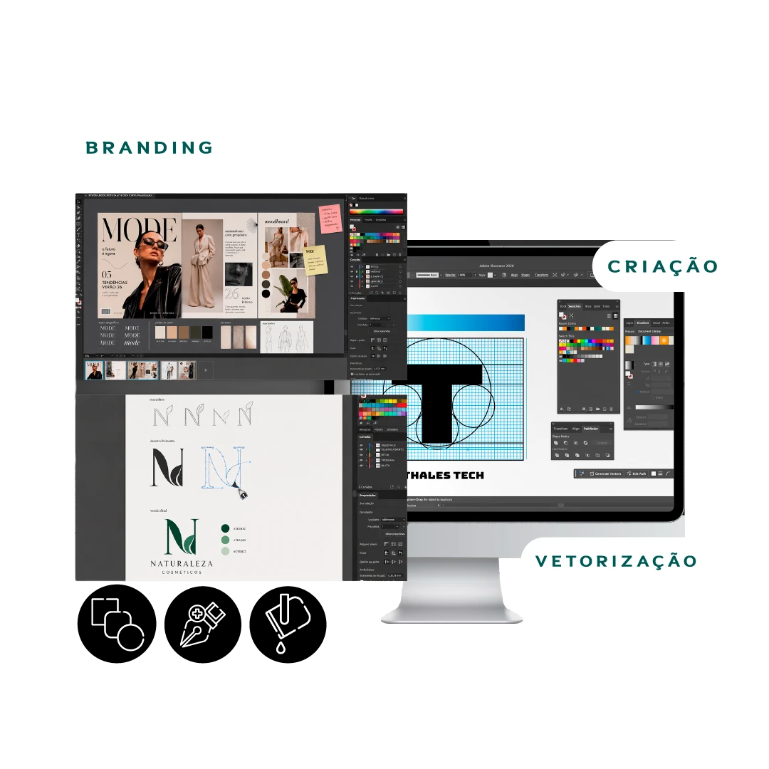 Mockup de skill Adobe Illustrator com branding, criação e vetorização